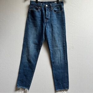 Levi's White Oak Cone Denim High Waisted Frayed Hem Button Fly Jeans Sz 27